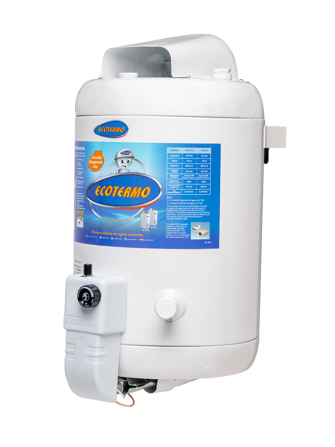 Termotanque a Gas Ecotermo EP 23 C/SUP 23 Litros Alta Recuperación TECO2NS023