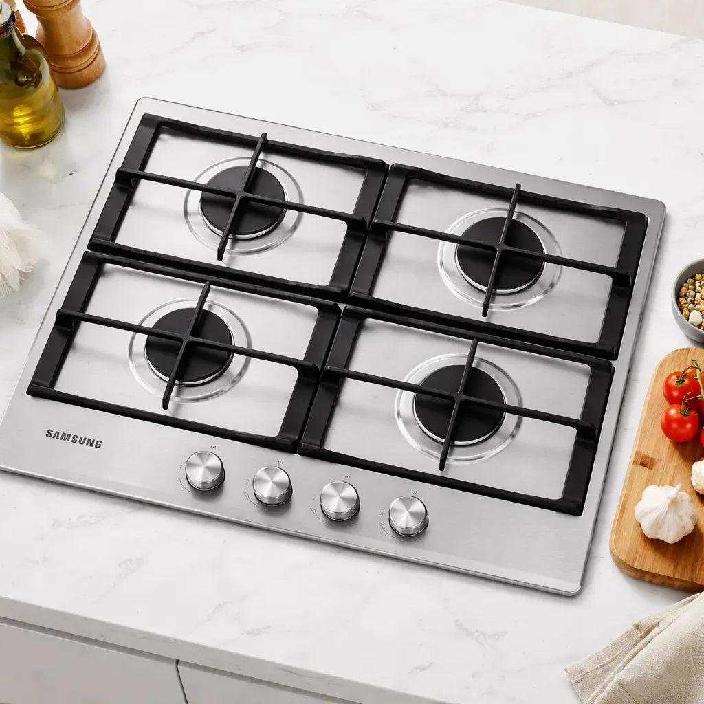 Combo Horno Eléctrico Samsung Bespoke Dual Cook Flex 76 L NV7B5745TAK + Anafe a Gas Samsung 4 Hornallas Acero Inoxidable NA64H3010AS