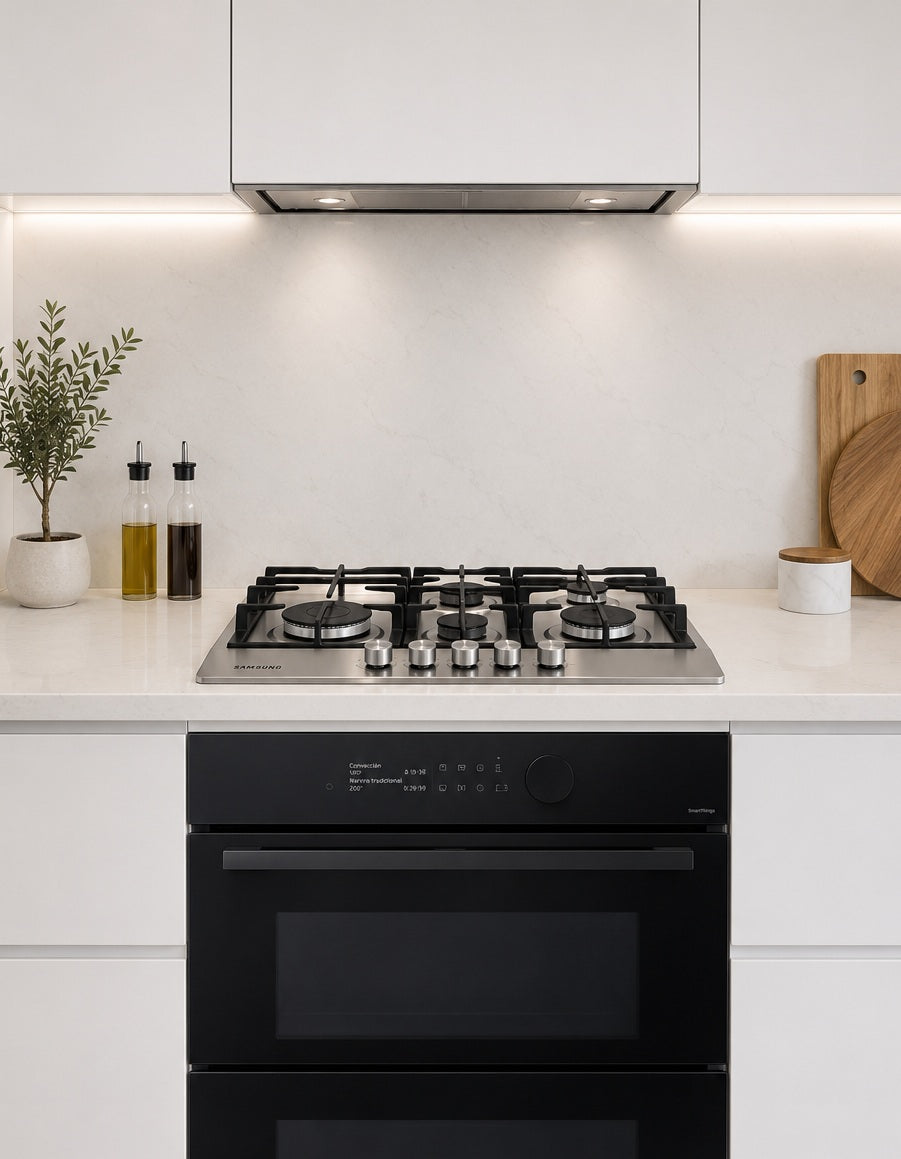 Combo Horno Eléctrico Samsung Bespoke Dual Cook Flex 76 L NV7B5745TAK + Anafe a Gas Samsung 4 Hornallas Acero Inoxidable NA64H3010AS