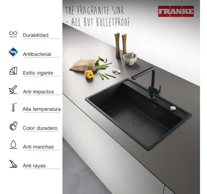 Bacha Cocina Franke Fragranite Maris MRG 610-72 Negra 76 cm - 661666