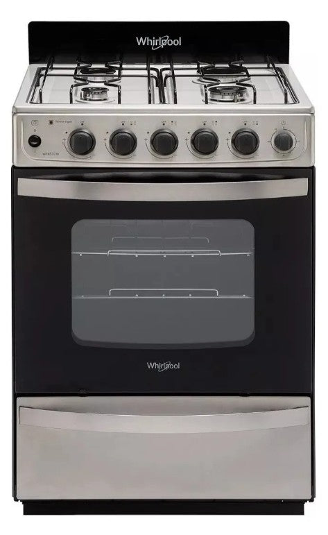 Cocina Whirlpool WFX57DW multigas 4 hornallas inoxidable 220V puerta con visor 60L