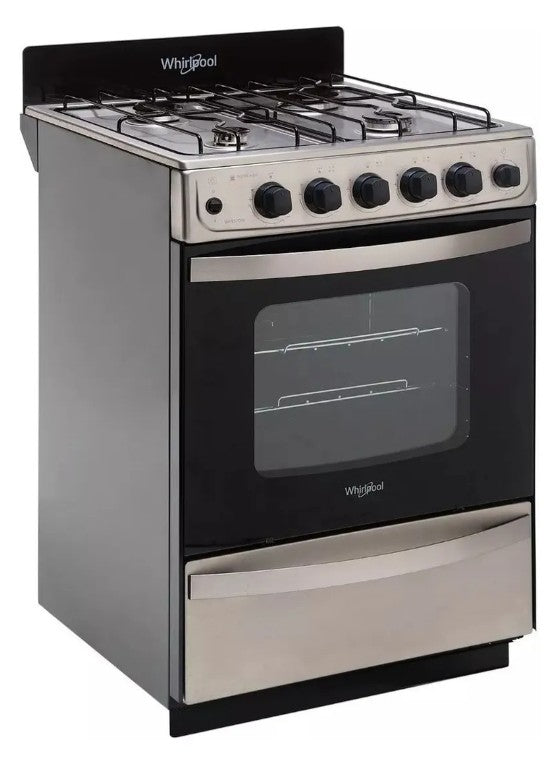 Cocina Whirlpool WFX57DW multigas 4 hornallas inoxidable 220V puerta con visor 60L