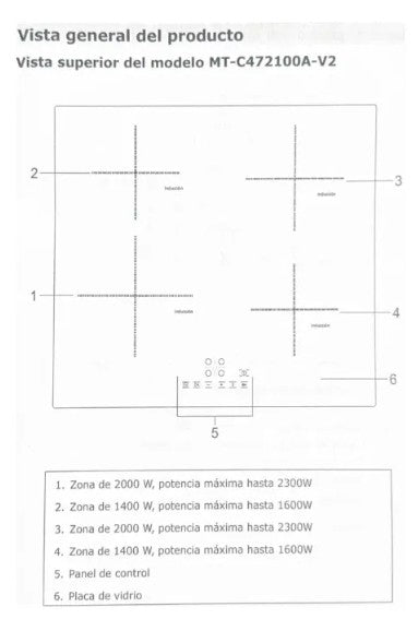 Anafe Inducción Artei 60cm 4h Touch Flex Zone & Bisel Vidrio Negro MT-C472100A-V2