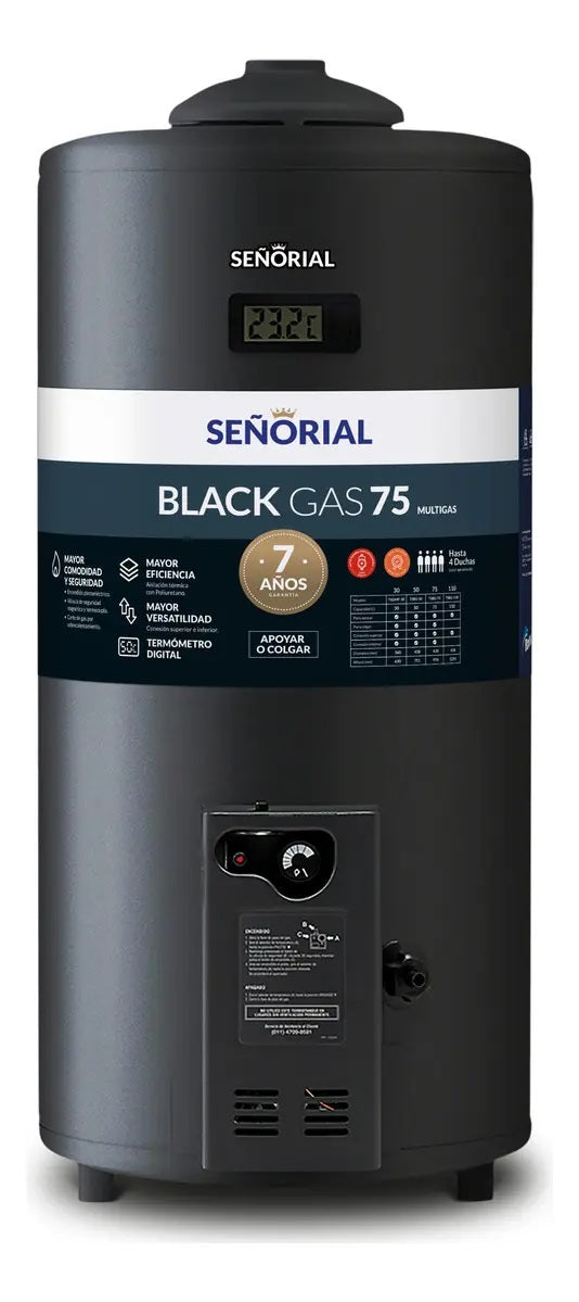 Termotanque Señorial Black 75 Litros Multigas Gas Natural GLP - 330090