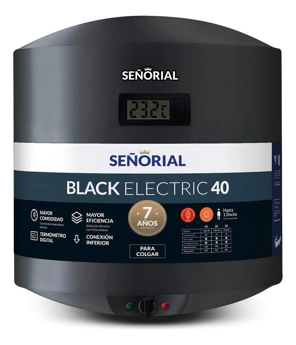 Termotanque Eléctrico Señorial Black TSBE-40 37 Litros Negro Recuperación Rápida Título SEO