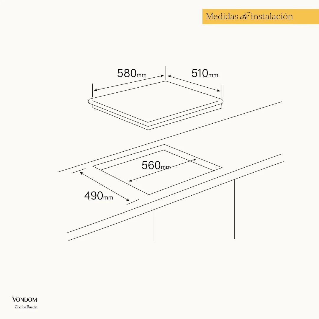 Anafe a Gas Empotrable Vondom VAG60A4-ME 60 cm Acero Inoxidable 4 Quemadores