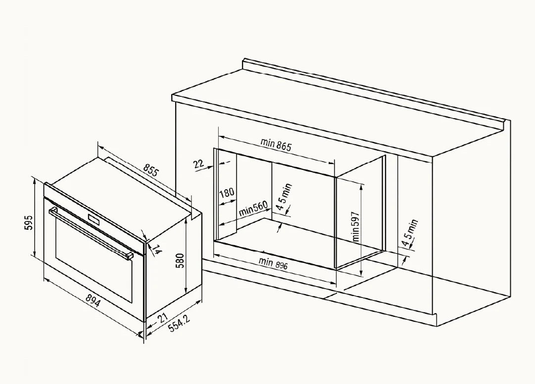 Horno a Gas Empotrable Vondom 90 cm 133 Litros TNC90GAS