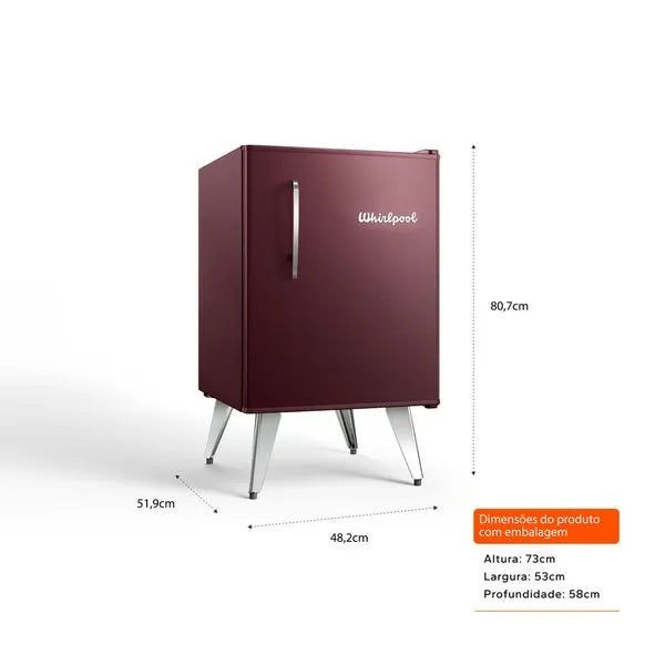 Heladera Whirlpool Retro Marsala Vino 76 Lts Freezer Integrado WRA08MGDIM