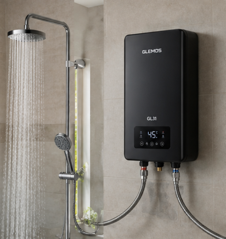 Calefón Eléctrico Instantáneo Glemos GL31 Trifásico 24 kW negro GLEM005