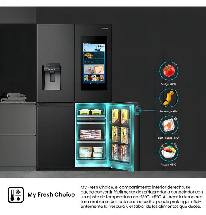 Heladera 4 Puertas Hisense RQ697HB Pantalla Smart Inverter 640l Negra
