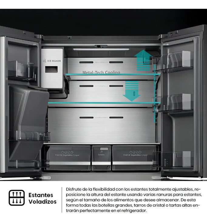 Heladera 4 Puertas Hisense RQ697HB Pantalla Smart Inverter 640l Negra