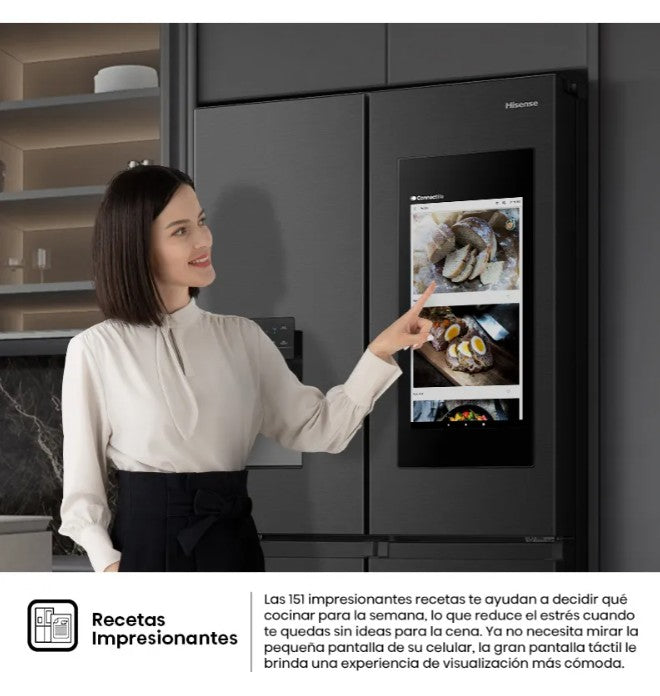 Heladera 4 Puertas Hisense RQ697HB Pantalla Smart Inverter 640l Negra