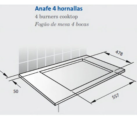 Anafe a Gas Ormay Tecno IX 4 Hornallas Plateado Acero