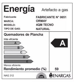 Anafe a Gas Ormay Tecno IX 4 Hornallas Plateado Acero