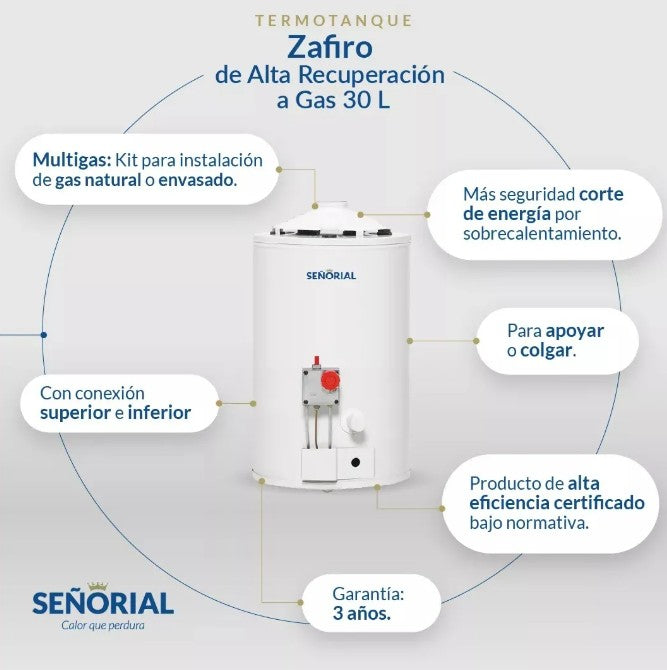 Termotanque Multigas Señorial Zafiro TSZP-30 30 L Blanco - 330000 ( SEÑORIAL LZ)