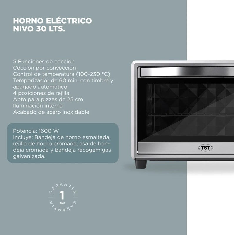 Horno Eléctrico TST Nivo 30 L Convección con Temporizador 34-30