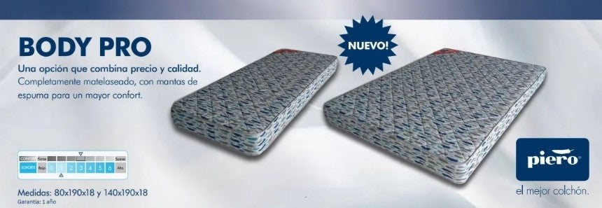 Colchón Piero Body Pro 1 Plaza Espuma 80x190 - BODY PRO 190X080X18