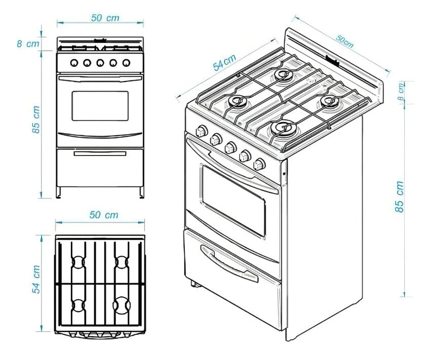 Cocina Escorial Candor S2 51 cm Gas Natural Blanca - 32584
