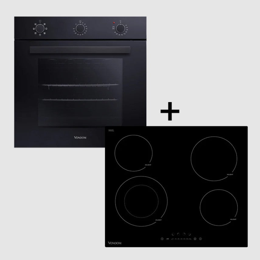 Combo Cocción Eco Vondom Horno Empotrable + Anafe Vitro 60cm Negro - COMBOCOCCIONECO