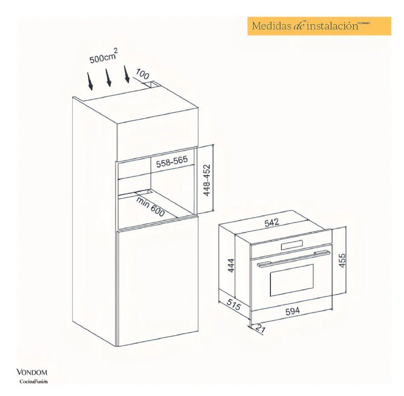 Horno Microondas Eléctrico Empotrable Vondom HM60MIBS 60 cm 38 L
