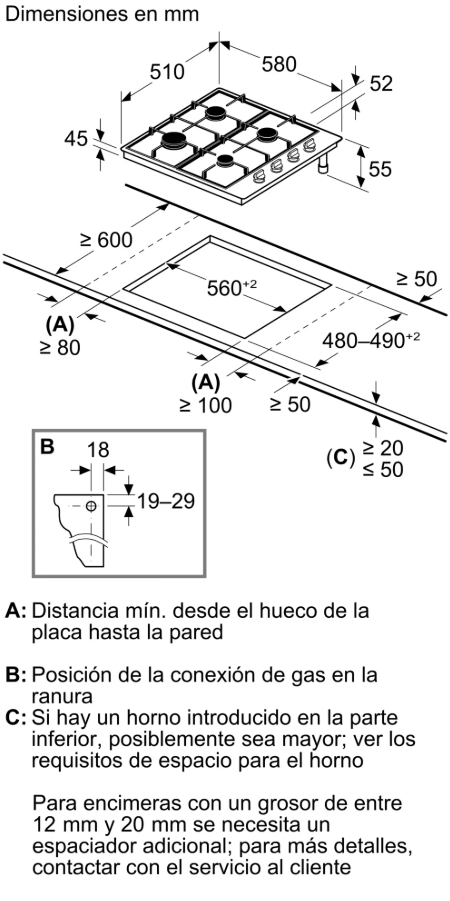 Anafe a Gas Bosch Serie 2 PBP6B5K80 60 cm 4 hornallas Acero inoxidable