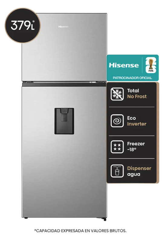 Heladera Hisense Inverter No Frost 379L Dispenser Acero Inoxidable - RT3N375NMC