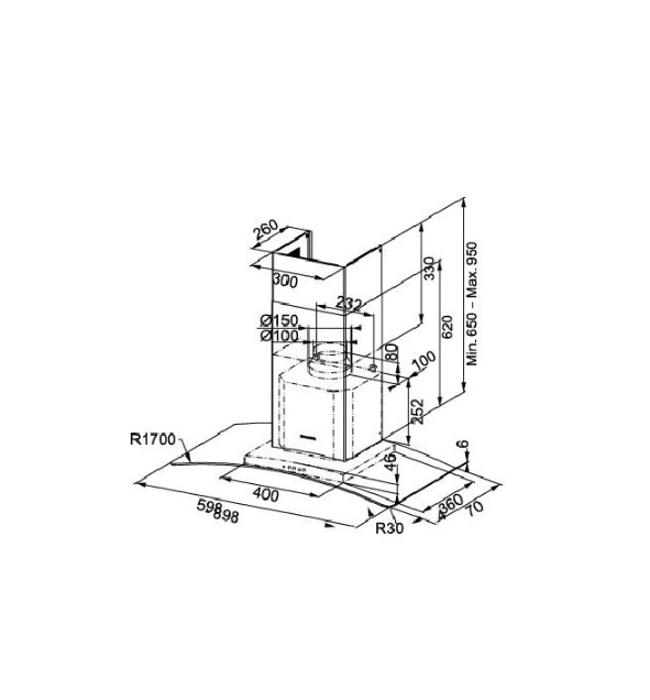 Extractor Campana De Pared Spar Ray Acero Inox Vidrio 90 Cm Plateado