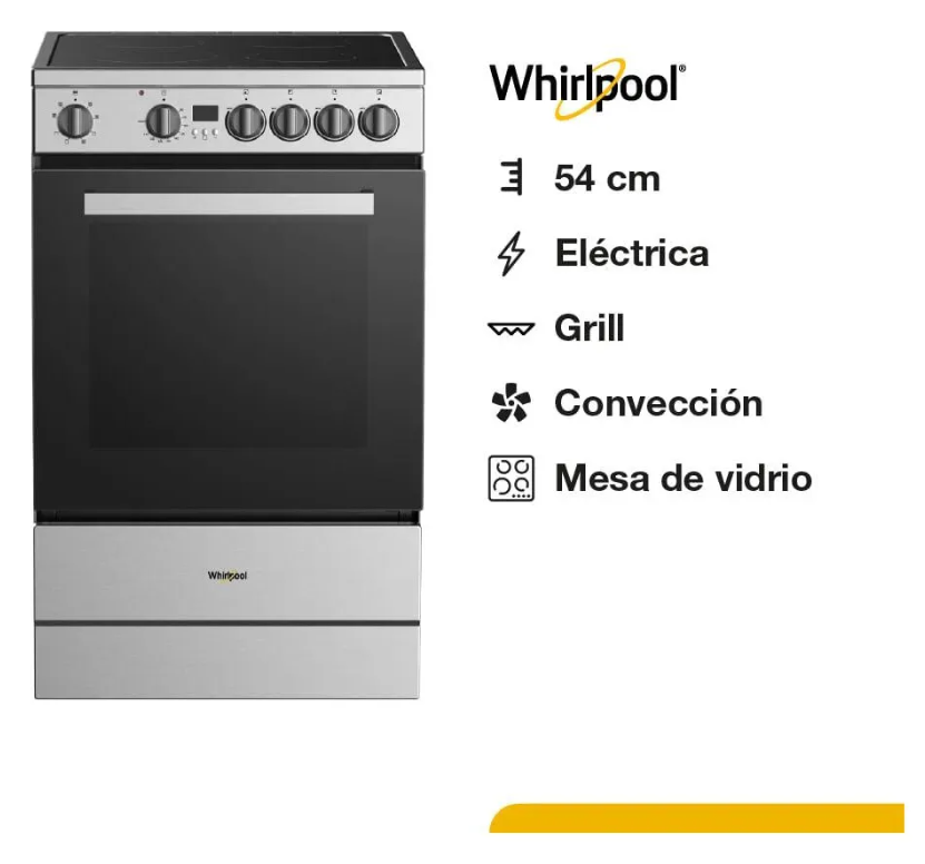 Cocina Eléctrica Whirlpool 55 cm Vitrocerámica 4 Zonas Horno 73 L Inox WFU4VA
