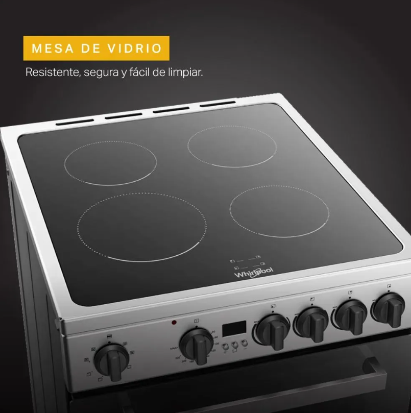 Cocina Eléctrica Whirlpool 55 cm Vitrocerámica 4 Zonas Horno 73 L Inox WFU4VA
