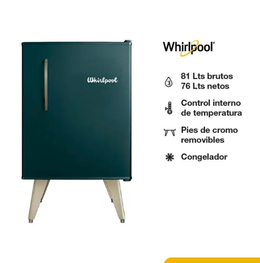 Heladera Compacta Whirlpool Retro Cacti Green 76 Lts. WRA08HN