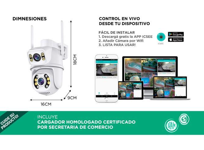Cámara de Seguridad GADNIC P2P00057 4K Beast Doble Lente 8 MP
