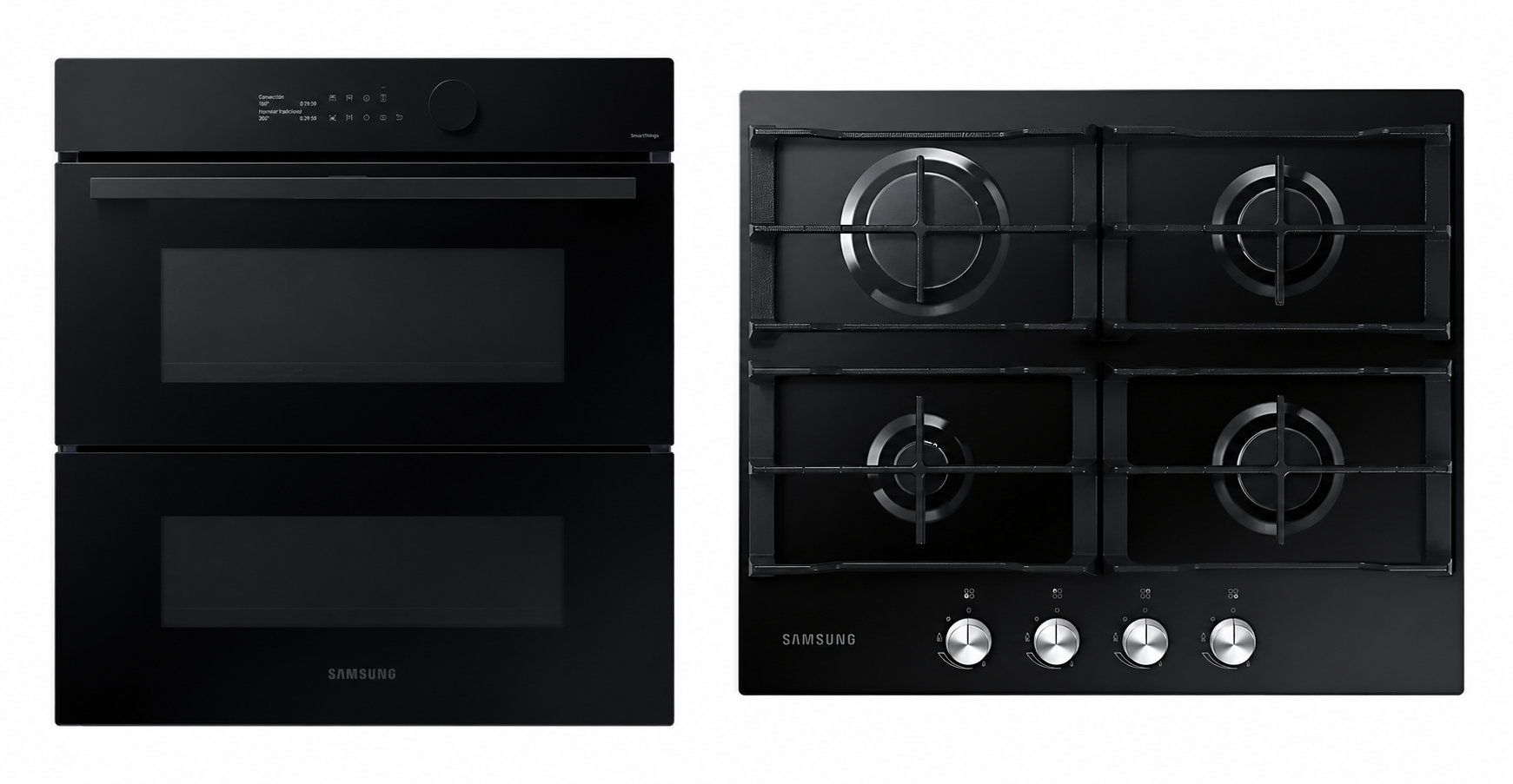 Combo Horno Eléctrico Samsung Bespoke Dual Cook Flex 76 L NV7B5745TAK + Anafe a Gas Samsung Negro 4 Hornallas NA64H3000AK