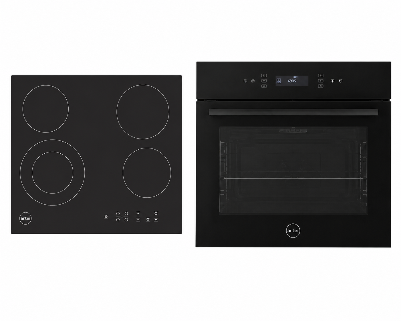 Combo Artei Total Black Horno Empotrable Touch 60cm + Anafe Vitrocerámico 4 Zonas