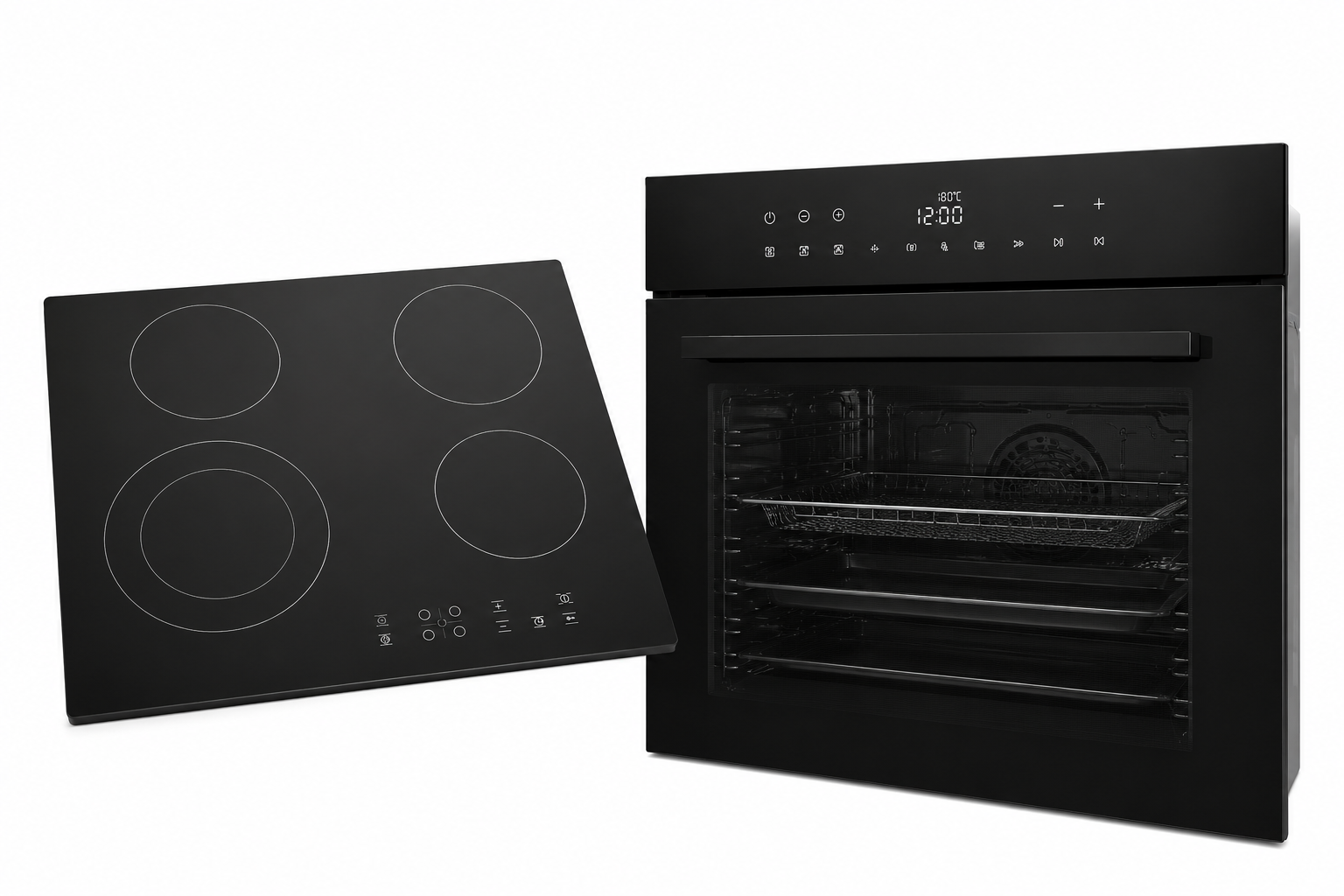Combo Artei Total Black Horno Empotrable Touch 60cm + Anafe Vitrocerámico 4 Zonas