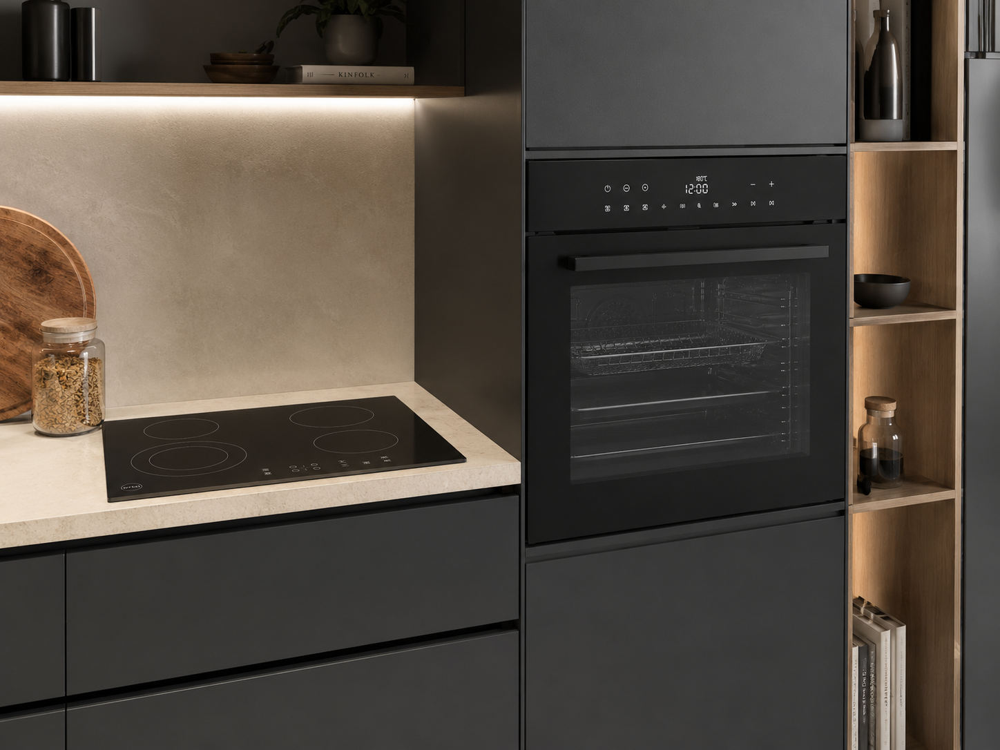 Combo Artei Total Black Horno Empotrable Touch 60cm + Anafe Vitrocerámico 4 Zonas