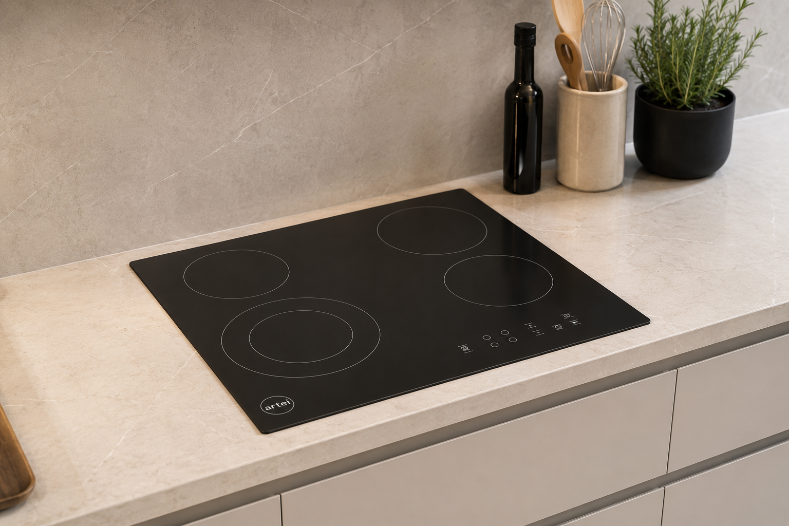 Combo Artei Niro Pirolítico Touch 67L + Anafe Vitrocerámico 4 Zonas Negro