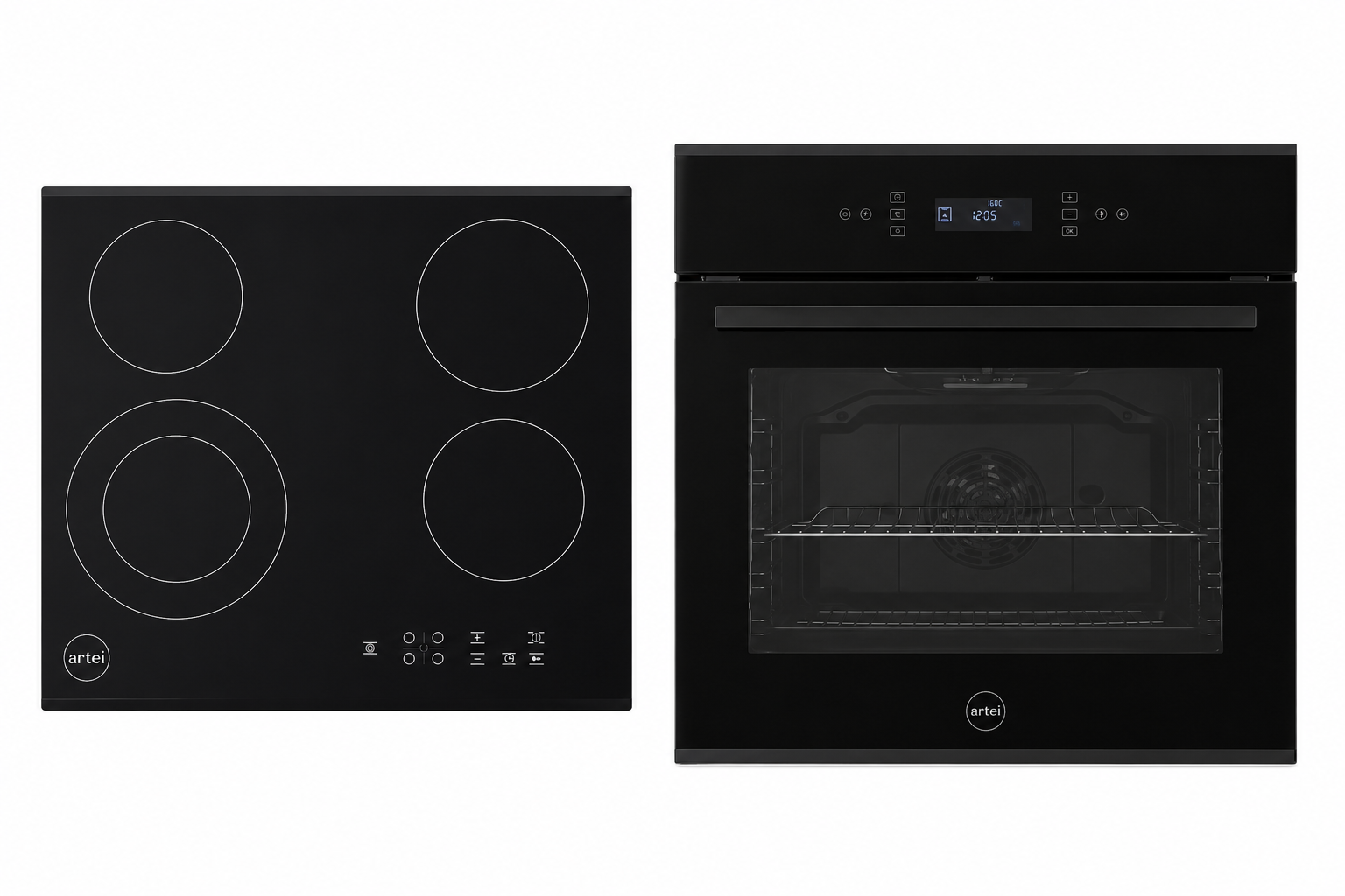 Combo Artei Niro Pirolítico Touch 67L + Anafe Vitrocerámico 4 Zonas Negro