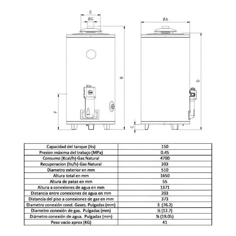 Termotanque A Gas Natural De Pie 150 Lts Tgnp150rh Rheem Mm Color Gris Oscuro