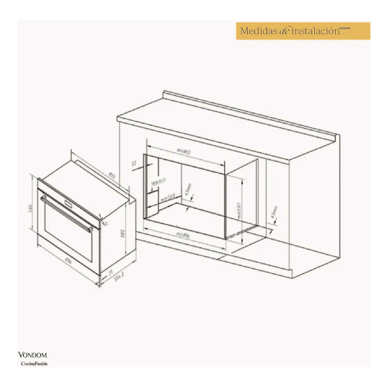 Combo Vondom Horno Electrico Airfry Y Anafe A Gas 5h 90 Cm