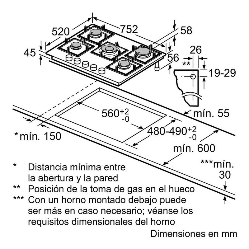 Anafe Bosch A Gas 75cm Vidrio Negro Ppq7a6b90