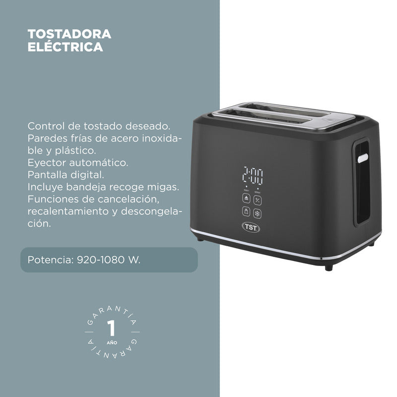 Tostadora Eléctrica - Tst - Negro Mate - Pantalla Digital -