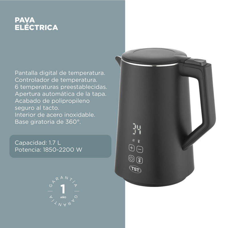 Pava Eléctrica Tst - 1.7 L - Negro Mate - Corte Automático
