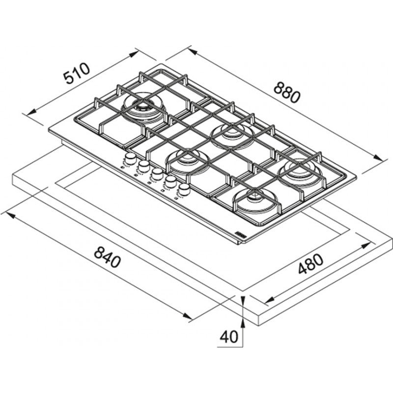 Anafe Franke Empotrable 5 Hornallas Multigas Fhsm 905 Italia