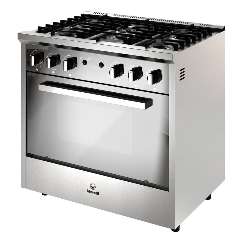 Cocina Morelli Zafira 900 Gas 5 Hornallas Con Visor Espejado Color Plateado