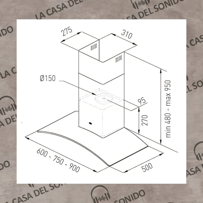 Extractor Purificador De Cocina Tst Lacar Acero Inoxidable De Pared 750 Mm X 500 Mm Plateado