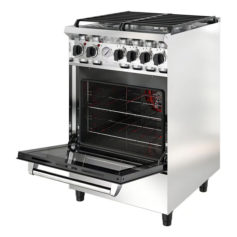 Cocina Industrial Morelli Volta 55cm 4 Hornallas A Gas Con Horno Convector Electrico Acero Inox