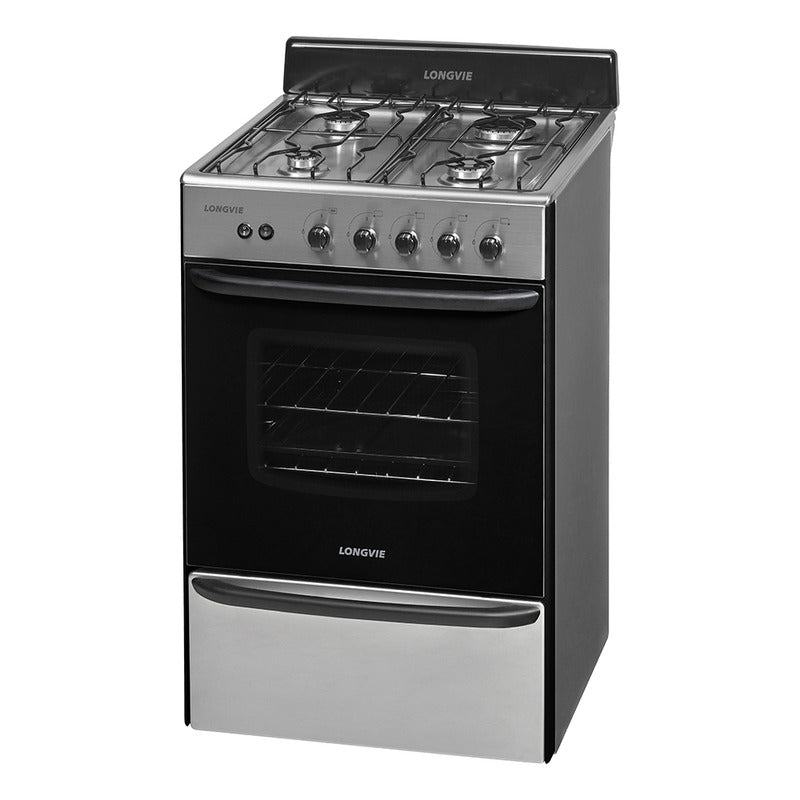 Cocina A Gas Longvie 12331x 56cm Inox Cajón Parrilla Color Acero Inoxidable