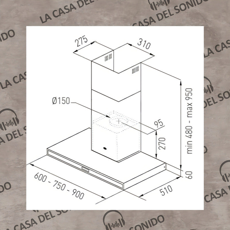 Tst Campana Colhue Co-30090-740 Extractor Purificador 510 Mm 600 Mm 60 Mm Plateado De Pared