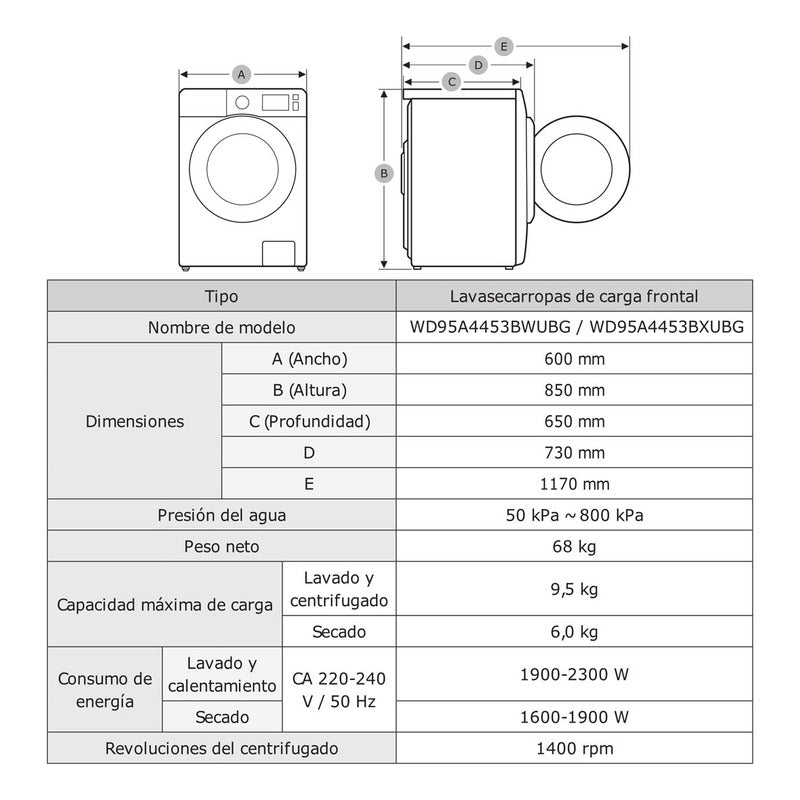 Lavasecarropas Samsung 9,5kg Con Ecobubble Wd4000t Gris