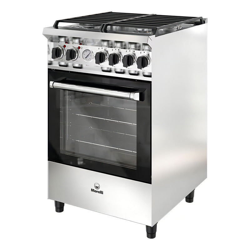 Cocina Industrial Morelli Volta 55cm 4 Hornallas A Gas Con Horno Convector Electrico Acero Inox